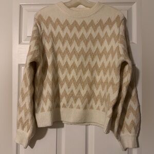 Elegant Chevron Knit Sweater in Cream and Tan